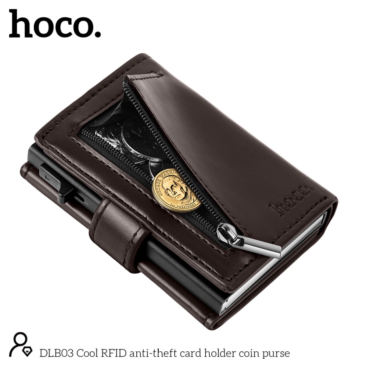 IMG_0419 Hoco Pasjeshouder met Rits – RFID Anti-Skim Portemonnee – Uitschuifbare Pop-Up Creditcardhouder – Luxe Kunstleer - Afbeelding 1