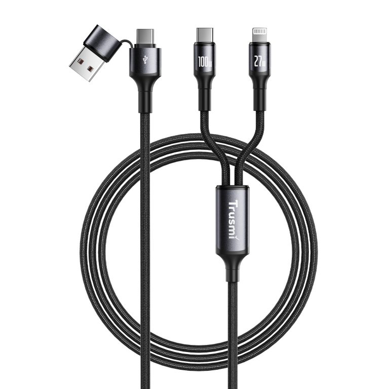 TRUSMI CA39-01 USB-C naar USB-C / Lightning Gevlochten Kabel Zwart 1.2M