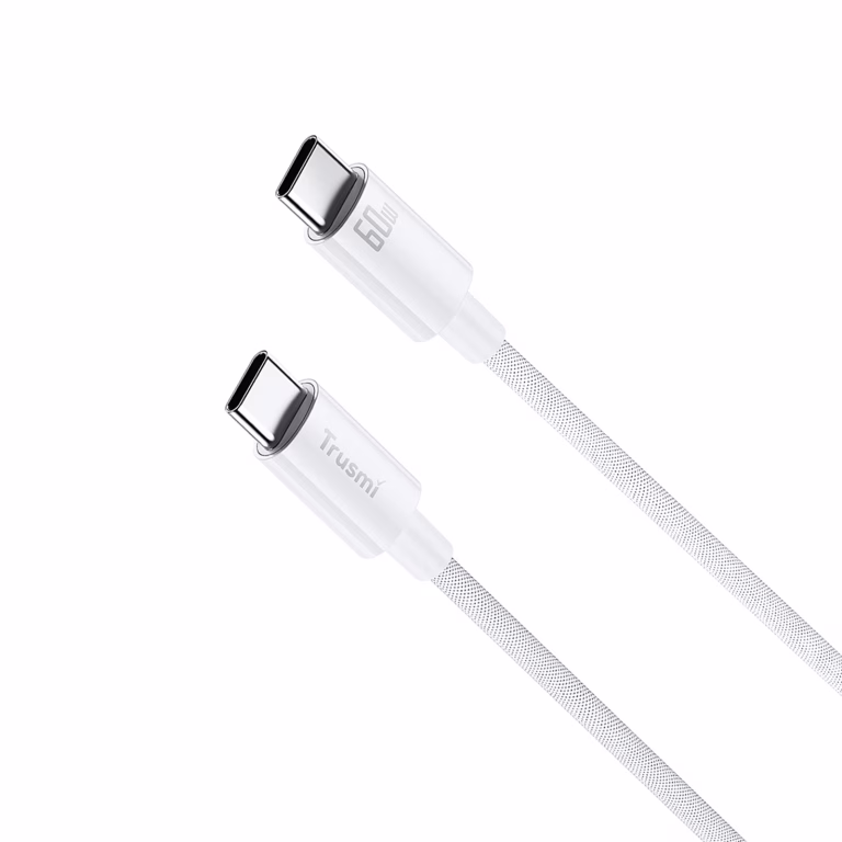 Bestel de TRUSMI USB-C naar USB-C gevlochten oplaadkabel. Ondersteunt 60W en 100W snelladen, 480 Mbps dataoverdracht en is verkrijgbaar in 2 meter en 3 meter. Duurzaam, sterk en geschikt voor smartphones, tablets en laptops. Tags