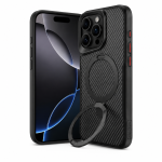 Hoesje iPhone 15 Pro TRUSMI Carbon Fiber MagSafe – 360° Kickstand Zwart - Afbeelding 6