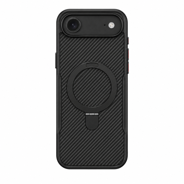 Hoesje iPhone Air TRUSMI Carbon Fiber MagSafe – 360° Kickstand Zwart